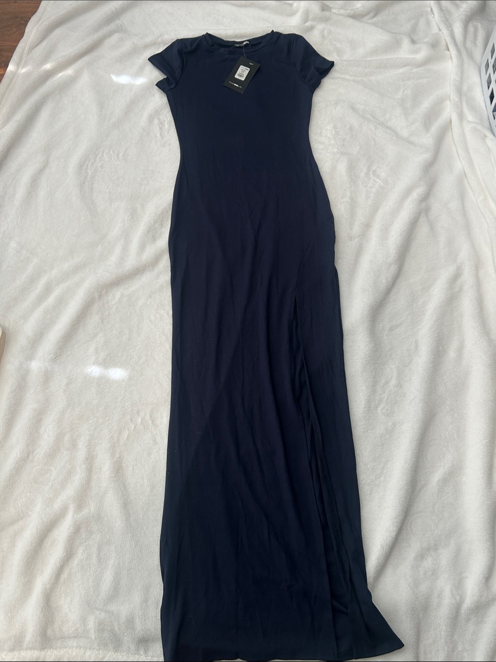 Fashion Nova Navy Short-Sleeve Maxi Dress